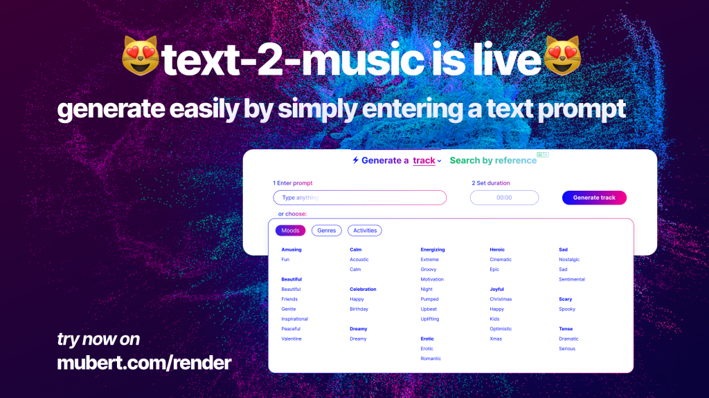 Mubert launches Text-to-Music interface – a completely new way to generate music from a single text prompt — Mubert Blog