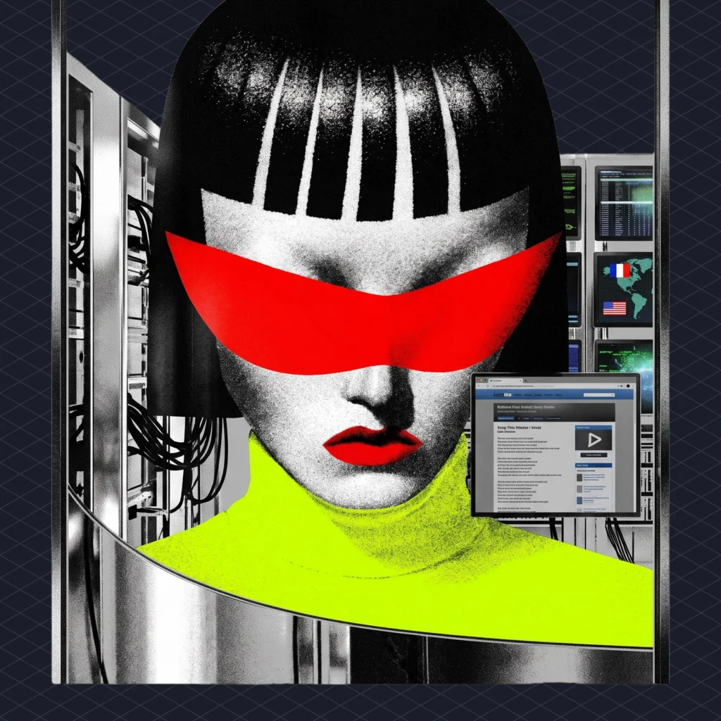 OpenAI Live Internet Training Ends Frontier Models Now Train on a Cached Web After One Got Out on Sept 20 illustration 2 dark – Mubert Songwriter peering through the glass of a sealed data center at a frozen copy of the web inside, spotting their own lyrics page on one of the screens