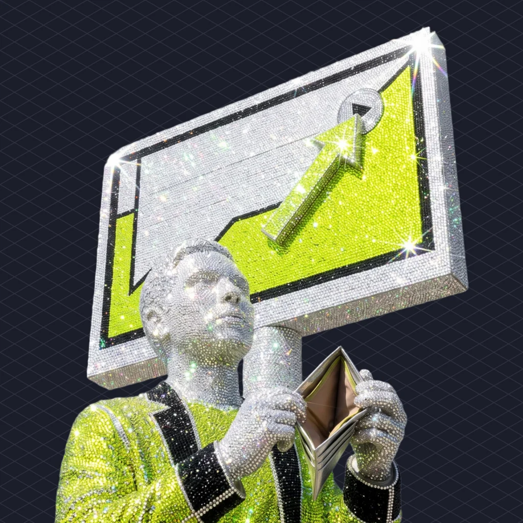 Spotify AI Remix Service Targets Early 2027 FT Says Fans Pay Extra Original Artists Keep the Royalties illustration 2 dark – Mubert Spotify chart on a big screen where a fan's dance remix is shown as a small arrow pushing the original song's play counter up, while the fan who made the remix looks at an empty wallet