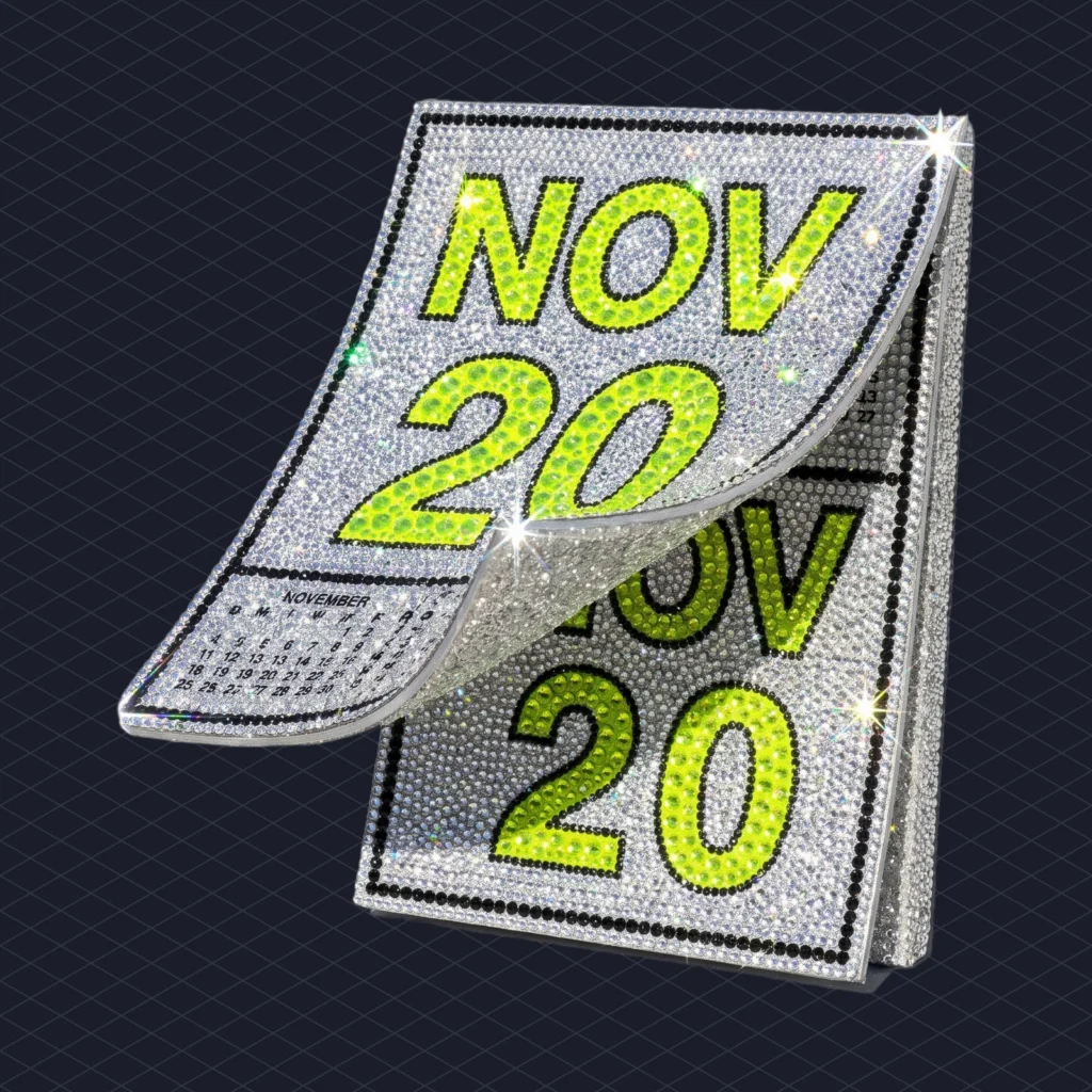 Calendar page for November 20 being peeled off a wall by a hand, revealing another identical November 20 page underneath