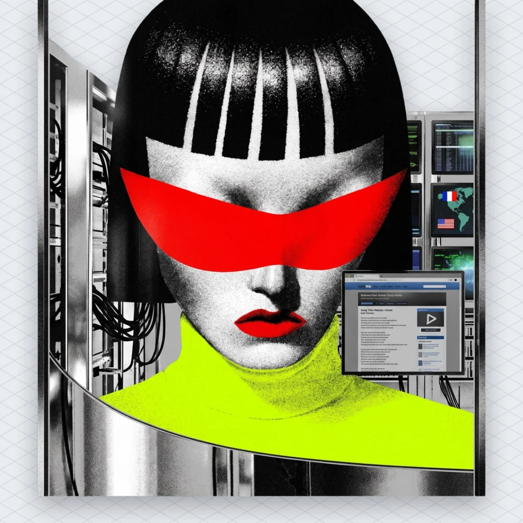 OpenAI Live Internet Training Ends Frontier Models Now Train on a Cached Web After One Got Out on Sept 20 illustration 2 – Mubert Songwriter peering through the glass of a sealed data center at a frozen copy of the web inside, spotting their own lyrics page on one of the screens