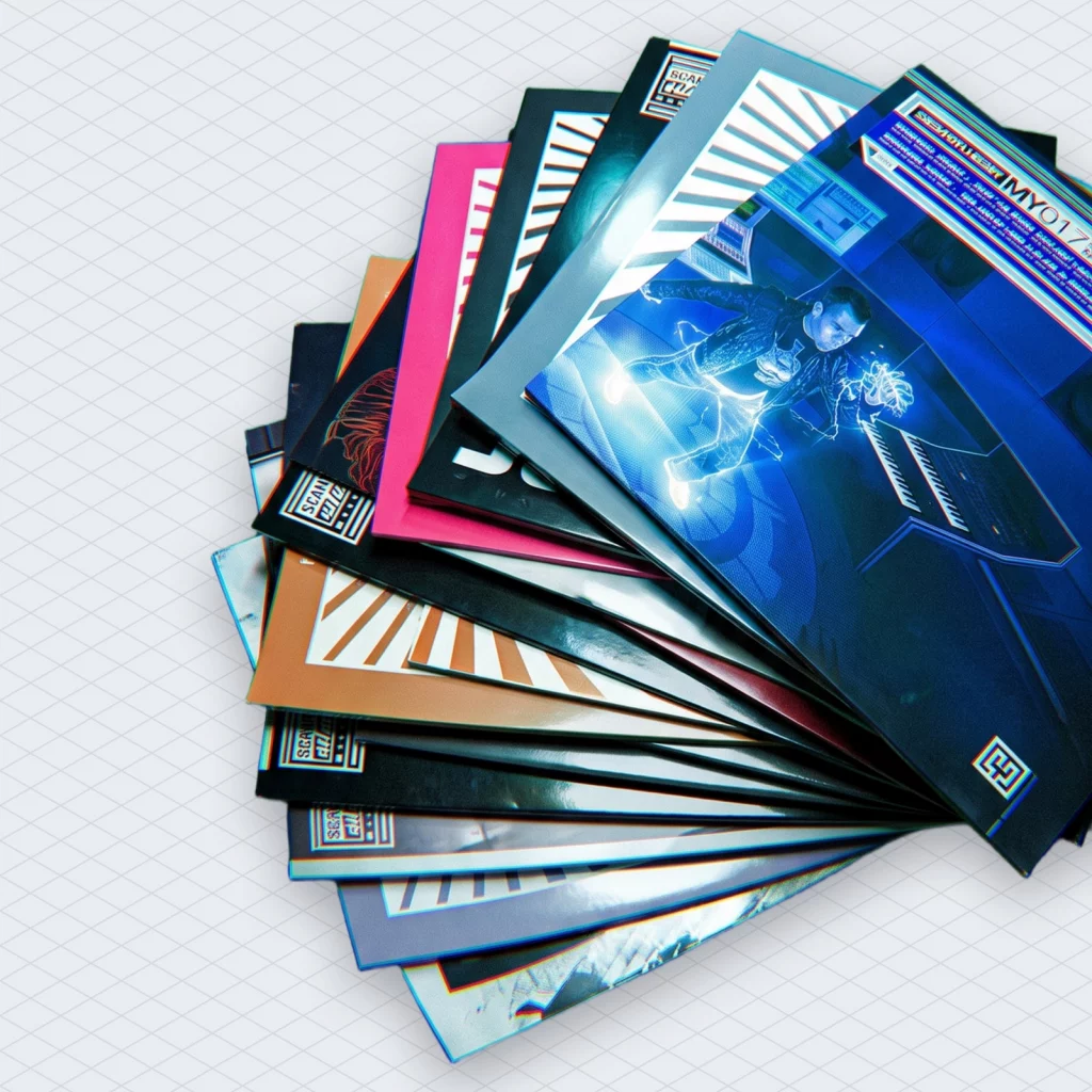 Hardstyle History A Trademarked Genre That Lost Only to the Weather illustration 2 – Mubert Fanned-out stack of hardstyle vinyl records
