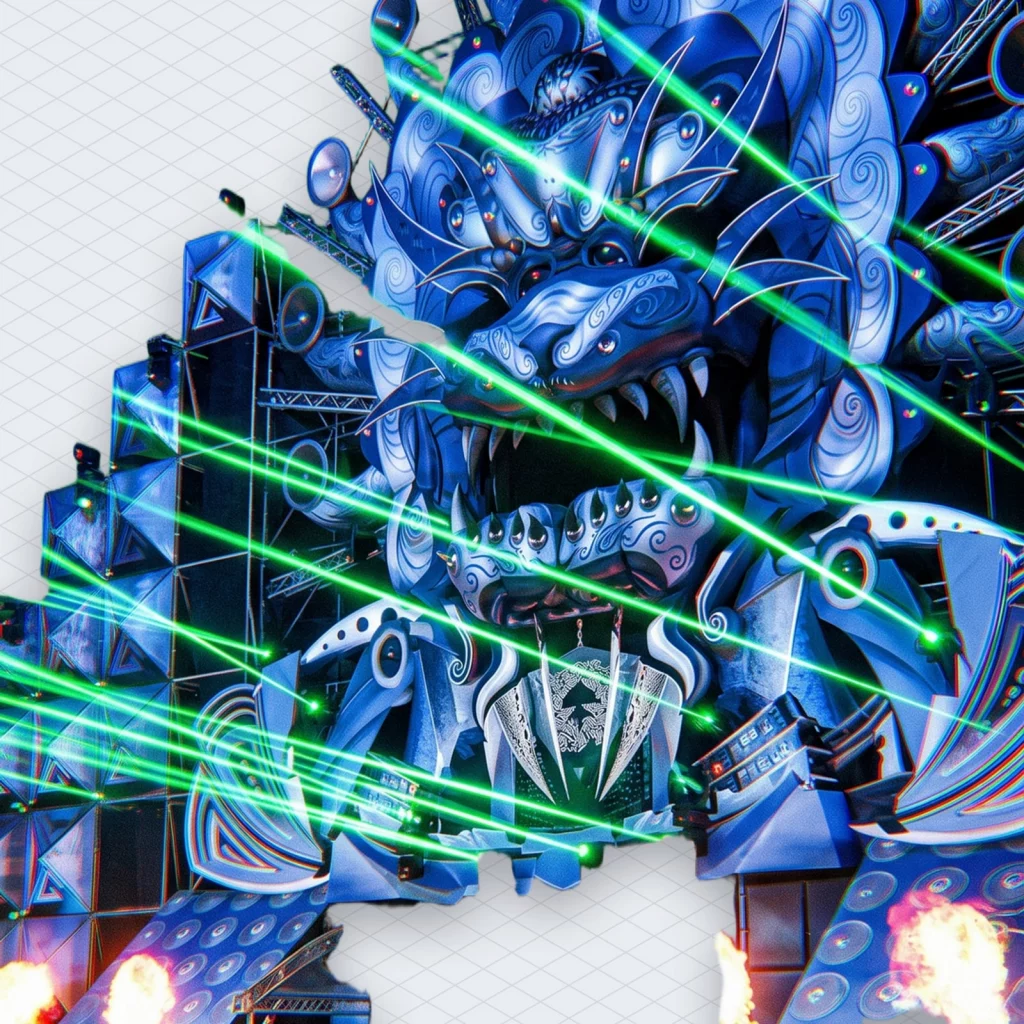 Hardstyle History A Trademarked Genre That Lost Only to the Weather illustration 6 – Mubert Monster-shaped festival stage cut by green lasers
