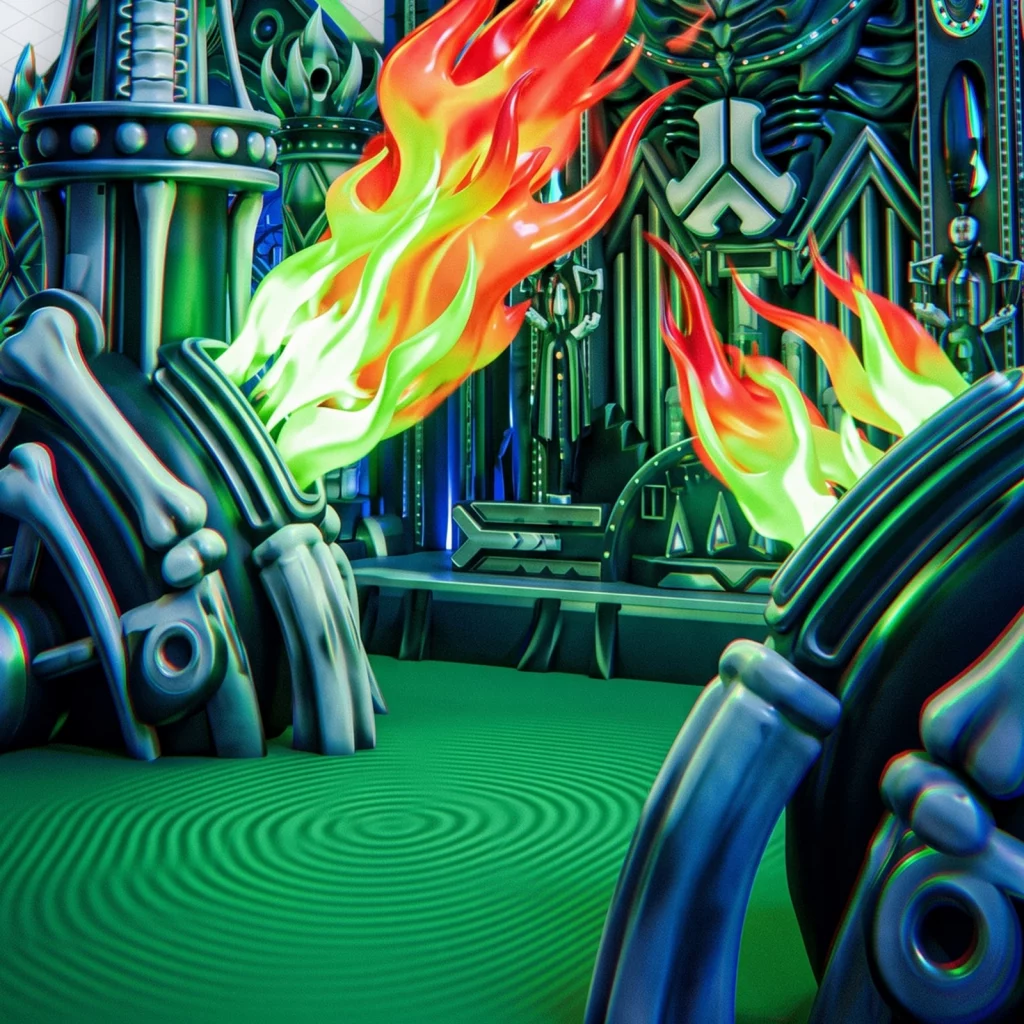 Hardstyle History A Trademarked Genre That Lost Only to the Weather illustration 7 – Mubert Stage of bone-like sculptures shooting flames